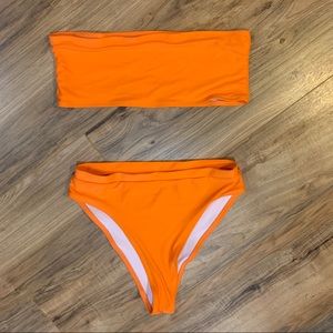 Bandeau High Waited Neon Orange Bikini